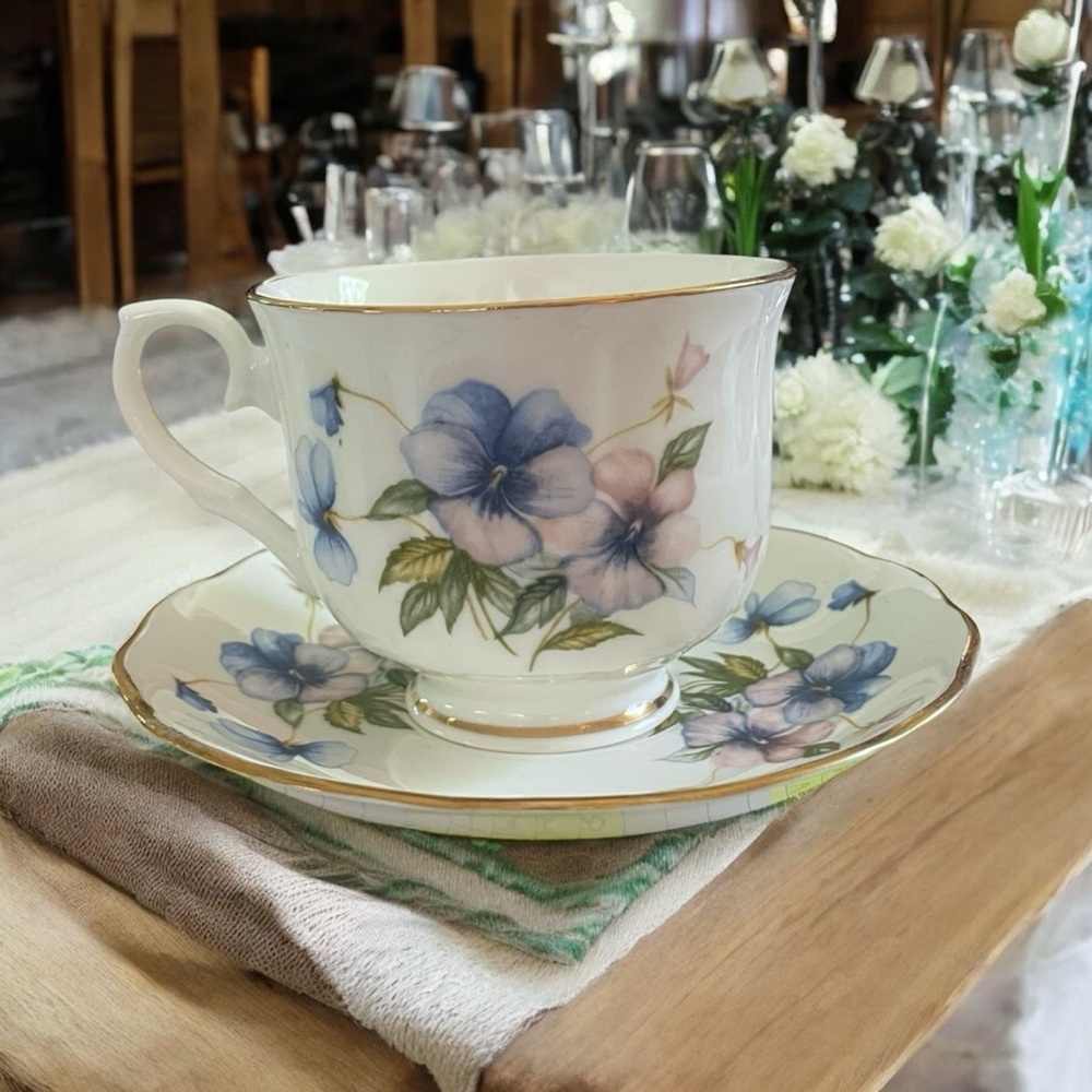 Crown Ceramics Ltd. Floral Teacup and Saucer Set